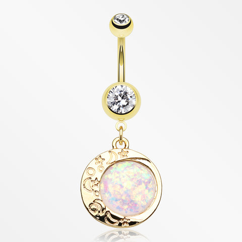 Golden Opal Eclipse Moonshine Belly Button Ring-Clear/White