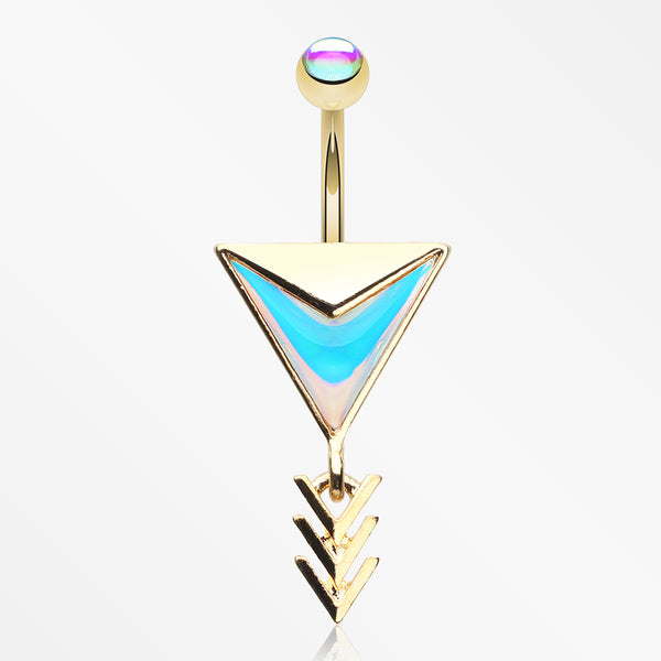 Golden Arrow Chic Iridescent Belly Button Ring-Rainbow/Multi-Color