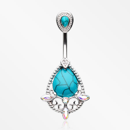 Elegant Turquoise Lace Sparkle Belly Button Ring-Turquoise