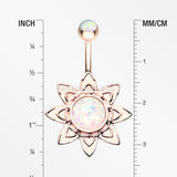 Rose Gold Starburst Opal Sparkle Flower Belly Button Ring-White