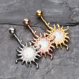 Rose Gold Blazing Opal Sun Belly Button Ring-Aurora Borealis/White