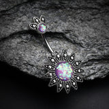 Antique Tribal Sun God Opal Sparkle Belly Button Ring-Purple