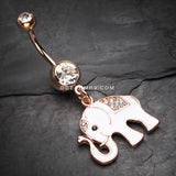 Rose Gold Maharajas Elephant Sparkle Belly Button Ring-Clear