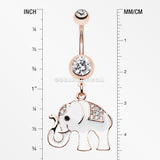 Rose Gold Maharajas Elephant Sparkle Belly Button Ring-Clear