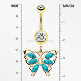 Golden Vintage Turquoise Butterfly Belly Button Ring-Clear/Turquoise