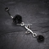 Bright Metal Rose Vine Dangle Belly Ring-Black
