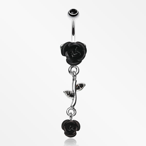 Bright Metal Rose Vine Dangle Belly Ring-Black