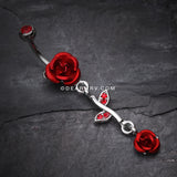 Bright Metal Rose Vine Dangle Belly Ring-Red