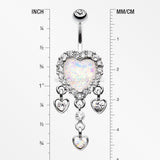 Brilliant Opal Sparkle Heart Dangle Belly Button Ring-Clear/White