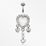 Brilliant Opal Sparkle Heart Dangle Belly Button Ring-Clear/White