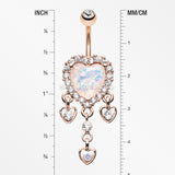 Rose Gold Brilliant Opal Sparkle Heart Dangle Belly Button Ring-Clear/White