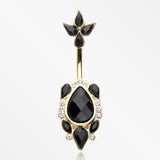 Golden Victorian Onyx Sparkle Belly Button Ring-Clear/Black