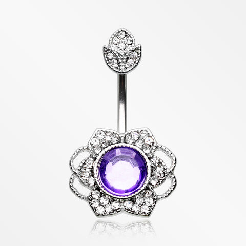 Antique Meadow Flower Belly Button Ring-Clear/Purple