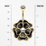 Golden Black Dahlia Flower Belly Button Ring-Clear