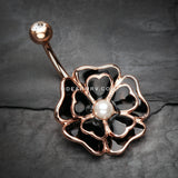 Rose Gold Black Dahlia Flower Belly Button Ring-Clear