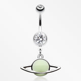 Glow in the Dark Planet Belly Button Ring-Clear/Green