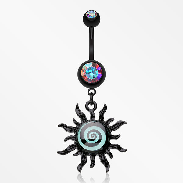 Blackline Glow Hypnotic Swirl Sun Belly Button Ring-Black/Aurora Borealis