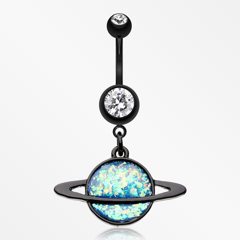 Blackline Opal Galaxy Planet Belly Button Ring-Black/Clear/Blue