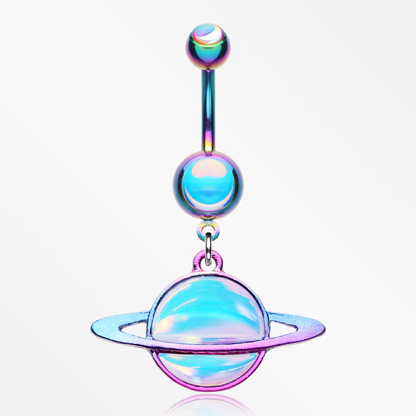 Colorline Iridescent Galaxy Planet Belly Button Ring-Rainbow