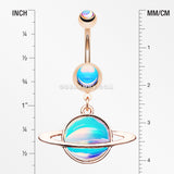 Rose Gold Iridescent Galaxy Planet Belly Button Ring-Rainbow/Multi-Color