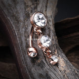 Rose Gold Brilliant Sparkle Triple Gem Reverse Belly Button Ring-Clear