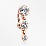 Rose Gold Brilliant Sparkle Triple Gem Reverse Belly Button Ring-Clear