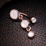 Rose Gold Opalescent Sparkle Triple Gem Reverse Belly Button Ring-White