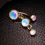Golden Irisdescent Sparkle Triple Gem Reverse Belly Button Ring-Rainbow/Multi-Color
