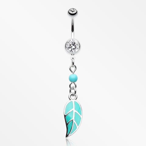 Vibrant Charming Leaf Belly Button Ring-Clear