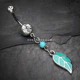 Vibrant Charming Leaf Belly Button Ring-Clear