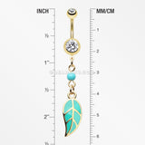 Golden Vibrant Charming Leaf Belly Button Ring-Clear