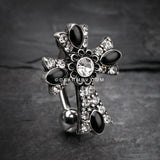 Antique Enchanted Sparkle Cross Reverse Belly Button Ring-Clear