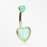 Golden Opalescent Sparkle Heart Belly Button Ring-Mint Green