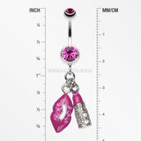 Glamourous Lip and Lipstick Belly Ring-Fuchsia