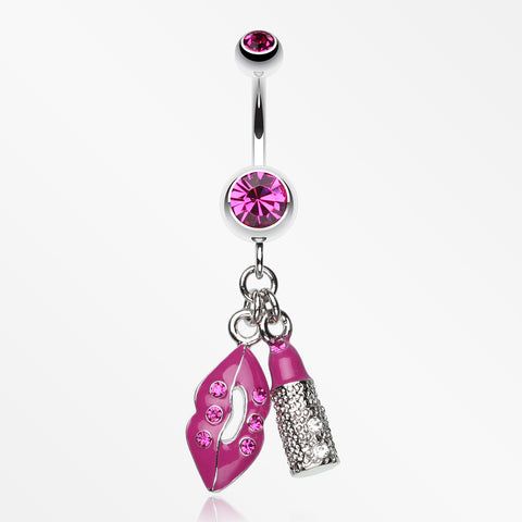 Glamourous Lip and Lipstick Belly Ring-Fuchsia