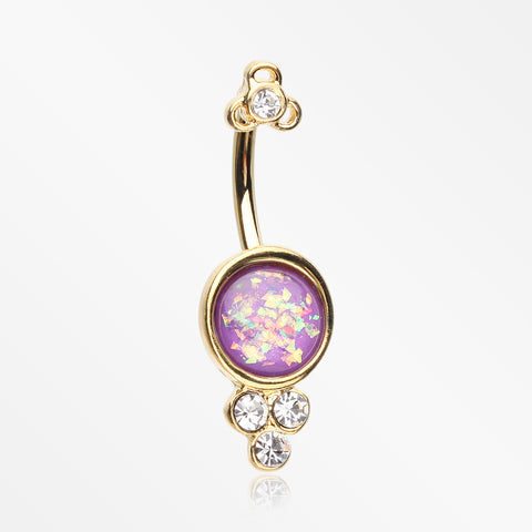 Golden Victorian Opalescent Sparkle Belly Button Ring-Clear/Purple
