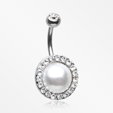 Pearlescent Sparkle Elegance Belly Button Ring-Clear
