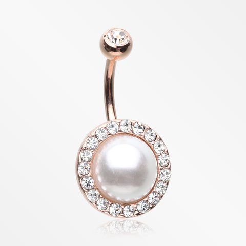 Rose Gold Pearlescent Sparkle Elegance Belly Button Ring-Clear