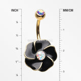 Golden Black Hibiscus Flower Sparkle Belly Button Ring-Aurora Borealis/Black