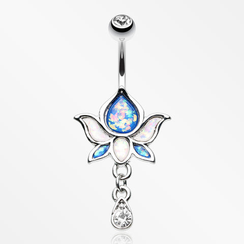 Lotus Zen Opalescent Sparkle Belly Button Ring-Clear/Blue/White