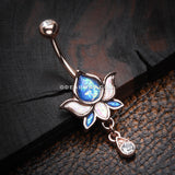 Rose Gold Lotus Zen Opalescent Sparkle Belly Button Ring-Clear/Blue/White