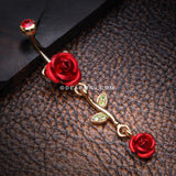 Golden Bright Metal Rose Belly Button Ring-Red