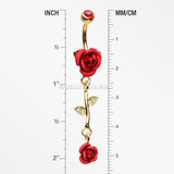 Golden Bright Metal Rose Belly Button Ring-Red
