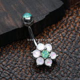Opalescent Spring Flower Sparkle Belly Button Ring-Pacific Opal/White