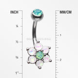 Opalescent Spring Flower Sparkle Belly Button Ring-Pacific Opal/White