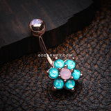 Rose Gold Opalescent Spring Flower Sparkle Belly Button Ring-Rose Water Opal/Teal
