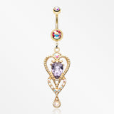 Golden Heart Preciosa Sparkle Belly Button Ring-Aurora Borealis/Tanzanite