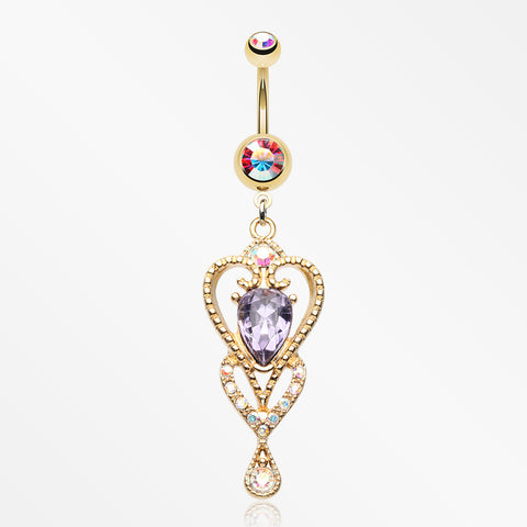 Golden Heart Preciosa Sparkle Belly Button Ring-Aurora Borealis/Tanzanite