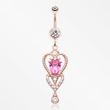 Rose Gold Heart Preciosa Sparkle Belly Button Ring-Clear/Pink