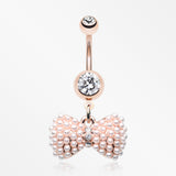 Rose Gold Pearlescent Bow-Tie Sparkle Belly Button Ring-Clear